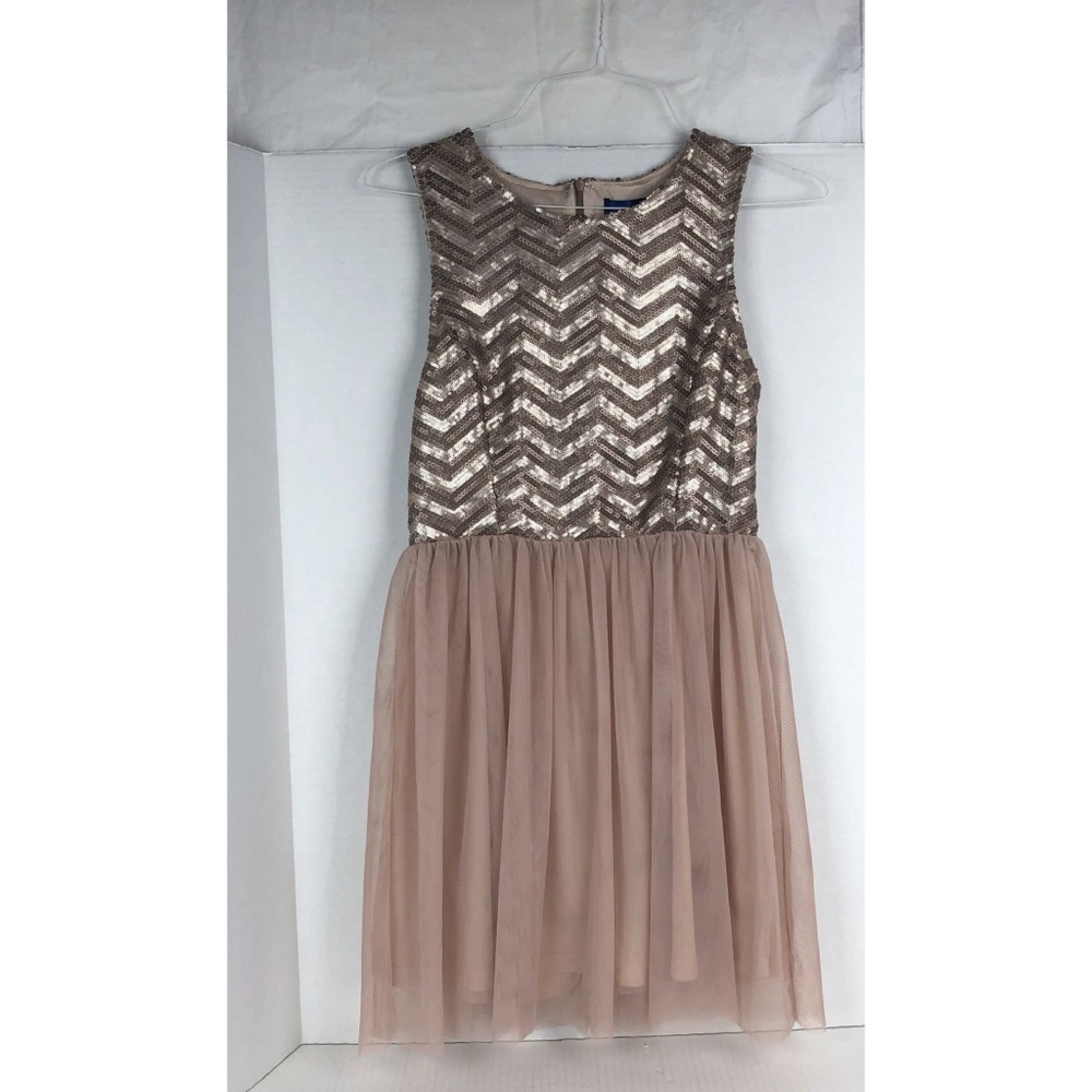 NWT Francesca's Blue Rain Gold Honey Chevron Sequin Prom Dress Cocktail Dress
